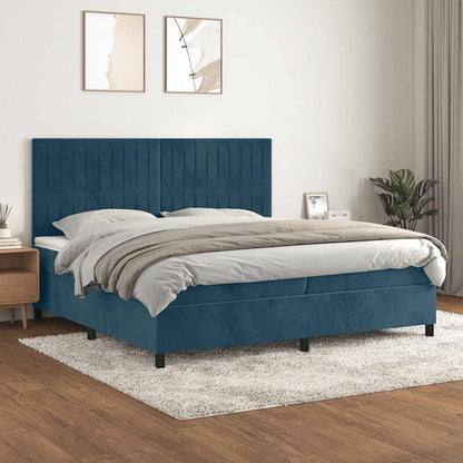 Giroletto a Molle con Materasso Blu Scuro 200x200 cm in Velluto