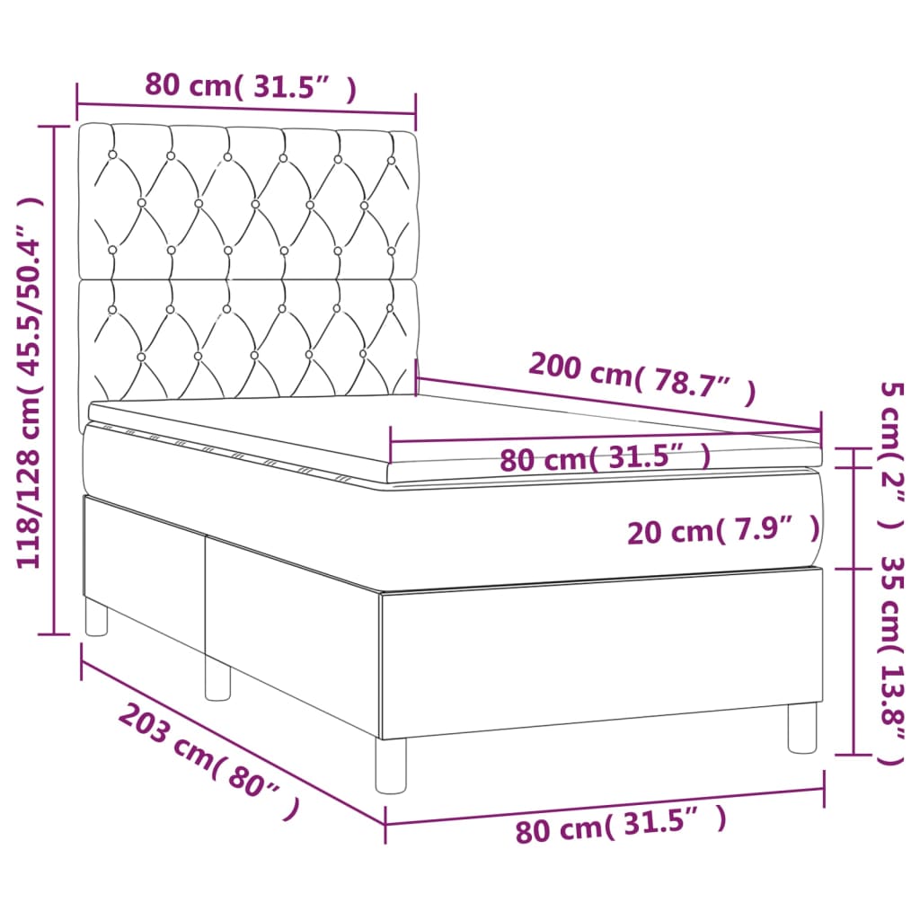 Giroletto a Molle con Materasso Grigio Chiaro 80x200 cm Velluto - homemem39