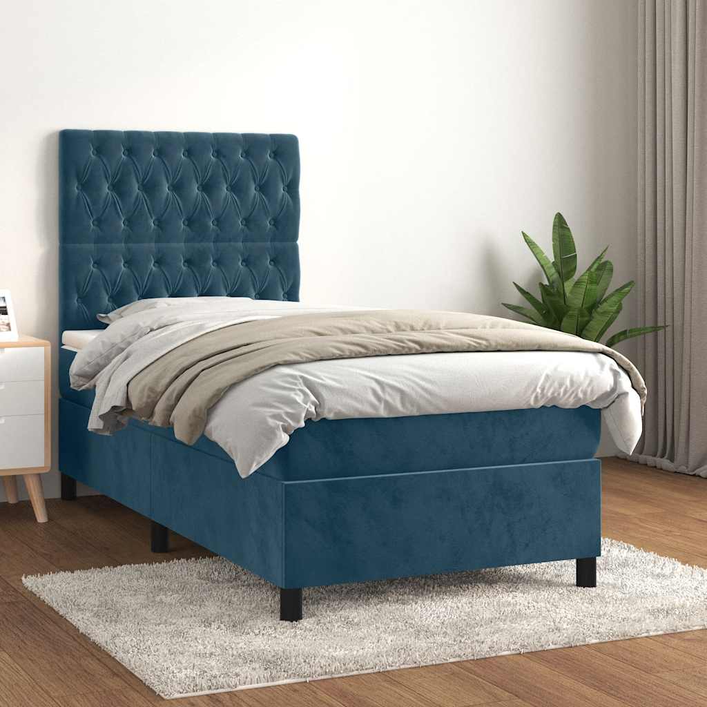 Giroletto a Molle con Materasso Blu Scuro 80x200 cm in Velluto | homemem39