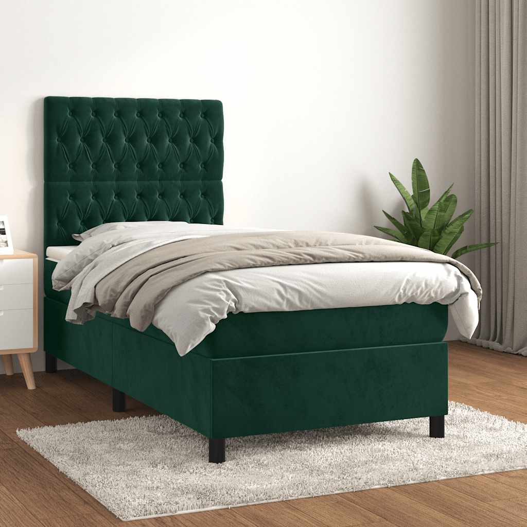 Giroletto a Molle con Materasso Verde Scuro 90x190 cm Velluto