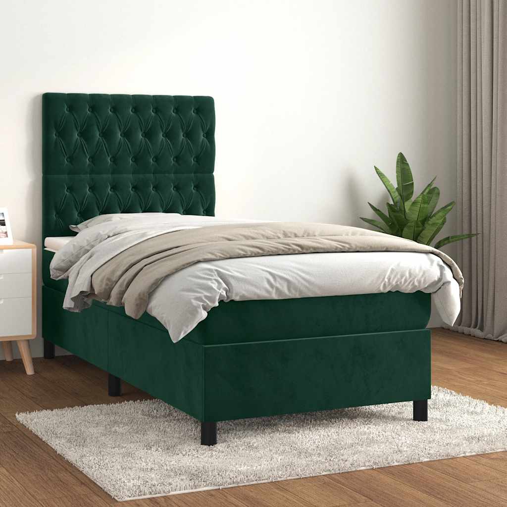 Giroletto a Molle con Materasso Verde Scuro 100x200 cm Velluto | homemem39
