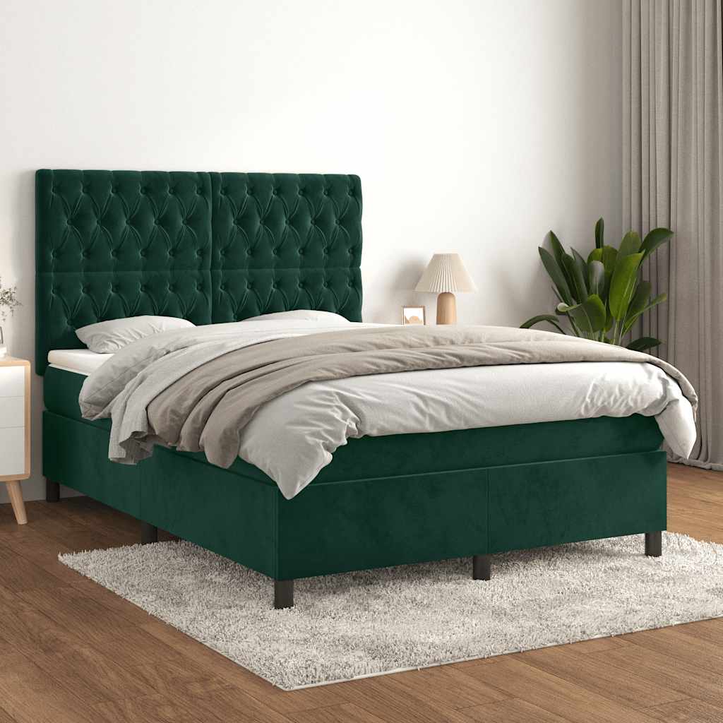 Giroletto a Molle con Materasso Verde Scuro 140x190 cm Velluto | homemem39
