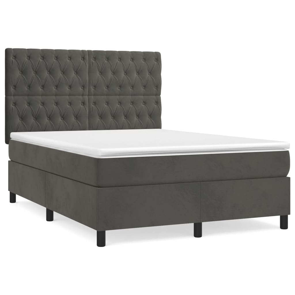 Giroletto a Molle con Materasso Grigio Scuro 140x200 cm Velluto | homemem39