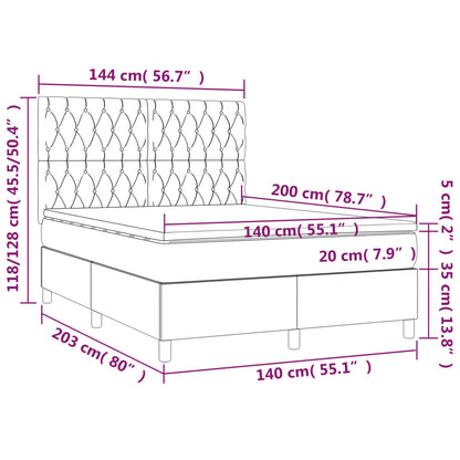 Spring bed frame with black mattress 140x200 cm in velvet