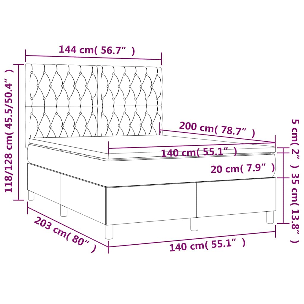Giroletto a Molle con Materasso Blu Scuro 140x200 cm in Velluto | homemem39