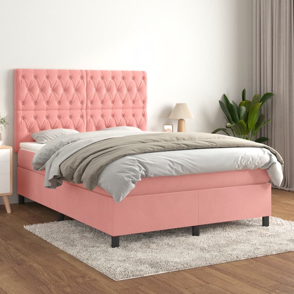 Giroletto a Molle con Materasso Rosa 140x200 cm in Velluto | homemem39