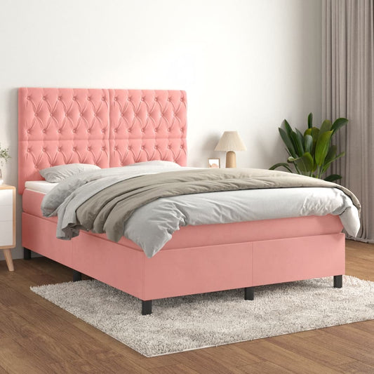 Giroletto a Molle con Materasso Rosa 140x200 cm in Velluto | homemem39