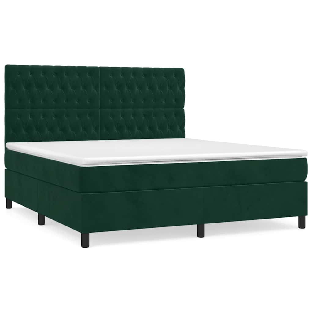 Giroletto a Molle con Materasso Verde Scuro 180x200 cm Velluto