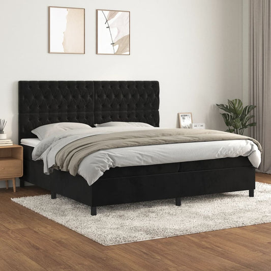 Giroletto a Molle con Materasso Nero 200x200 cm in Velluto | homemem39
