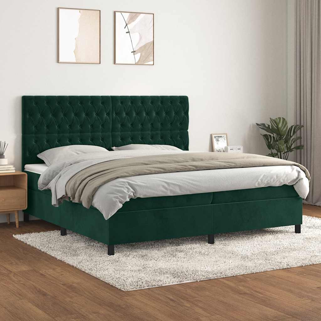 Giroletto a Molle con Materasso Verde Scuro 200x200 cm Velluto | homemem39