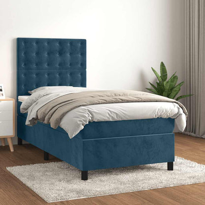 Giroletto a Molle con Materasso Blu Scuro 80x200 cm in Velluto | homemem39