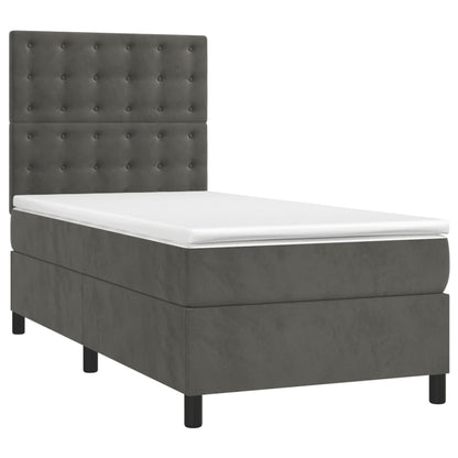 Spring bed frame with dark gray mattress 90x200 cm velvet