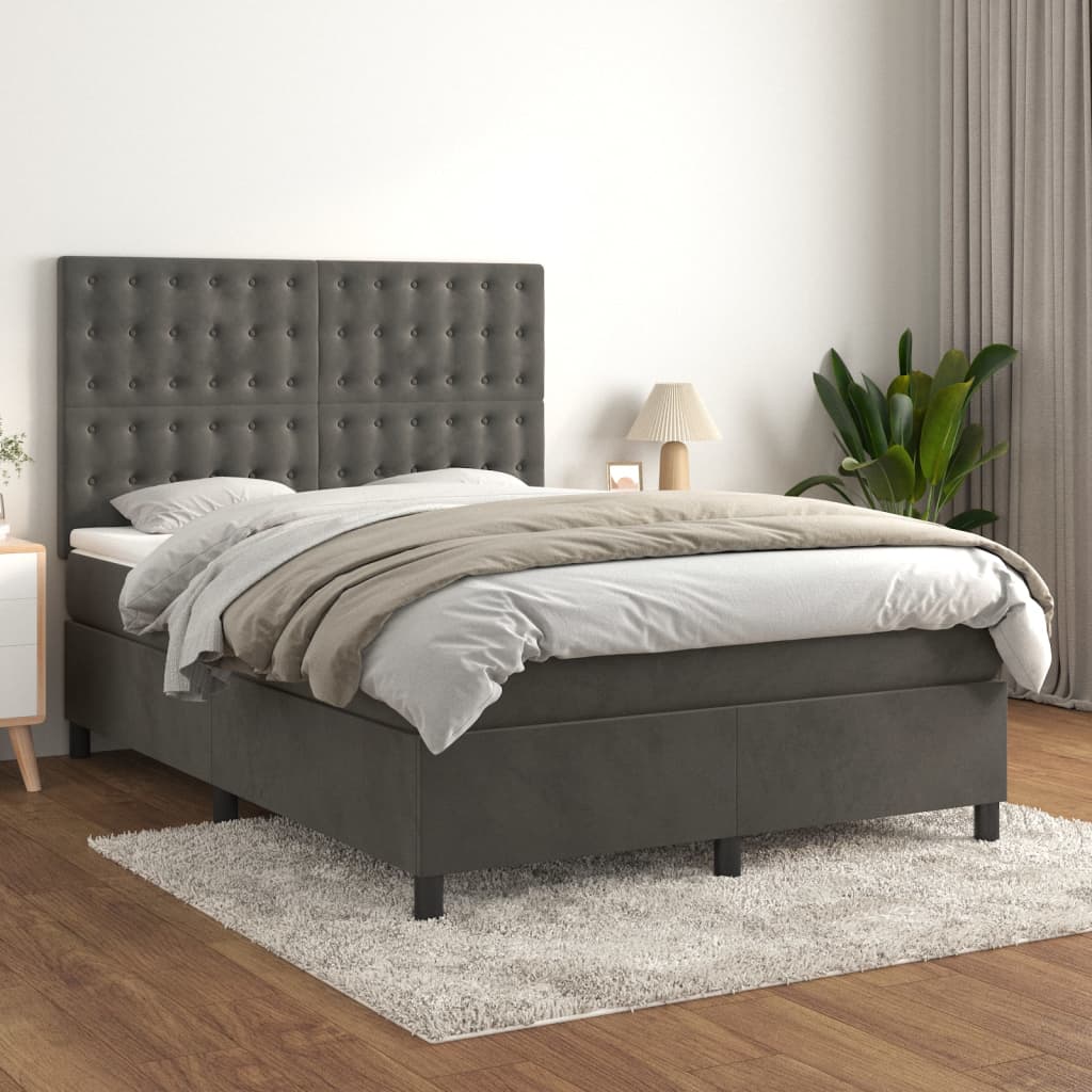 Giroletto a Molle con Materasso Grigio Scuro 140x200 cm Velluto | homemem39