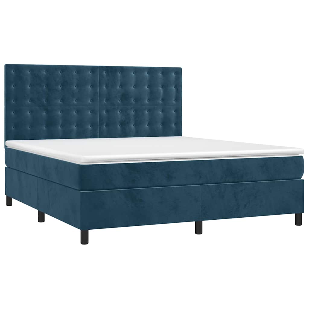 Giroletto a Molle con Materasso Blu Scuro 160x200 cm in Velluto