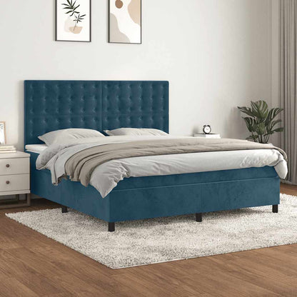 Giroletto a Molle con Materasso Blu Scuro 160x200 cm in Velluto
