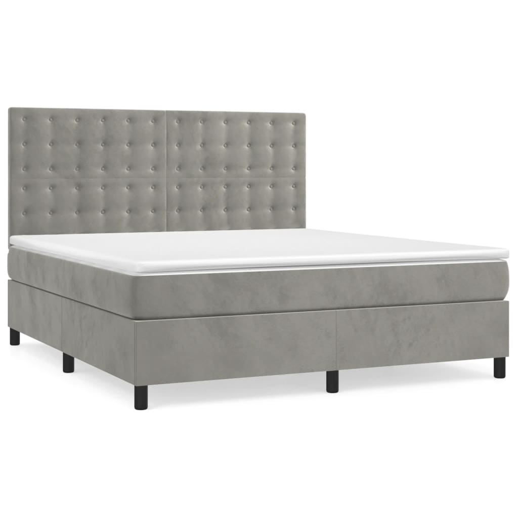 Spring bed frame with light gray mattress 180x200cm velvet