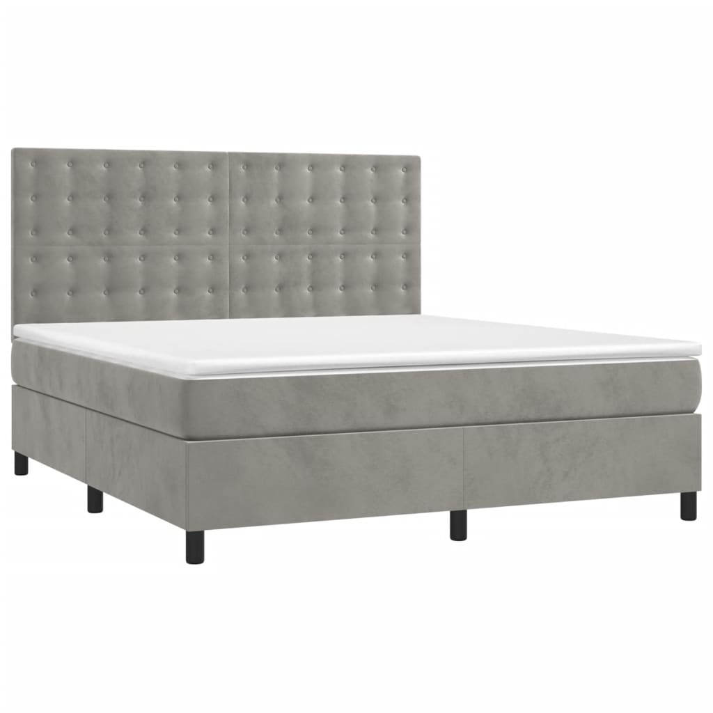 Spring bed frame with light gray mattress 180x200cm velvet