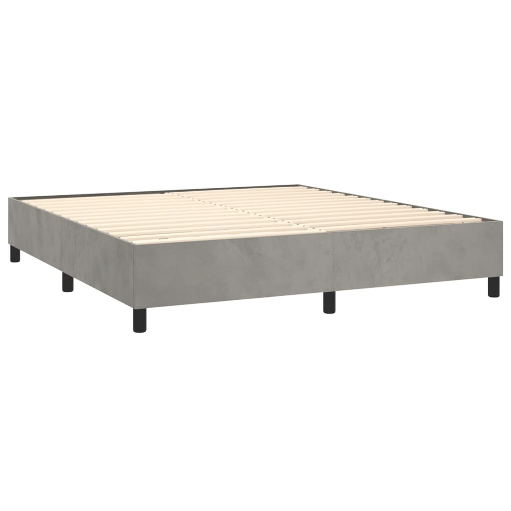 Spring bed frame with light gray mattress 180x200cm velvet