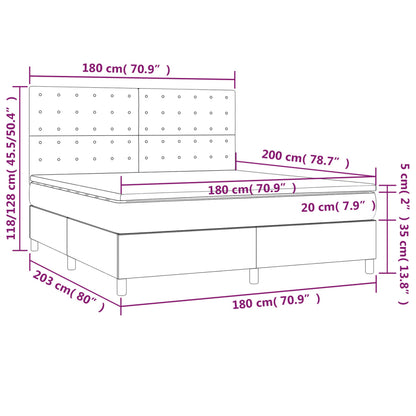 Spring bed frame with light gray mattress 180x200cm velvet