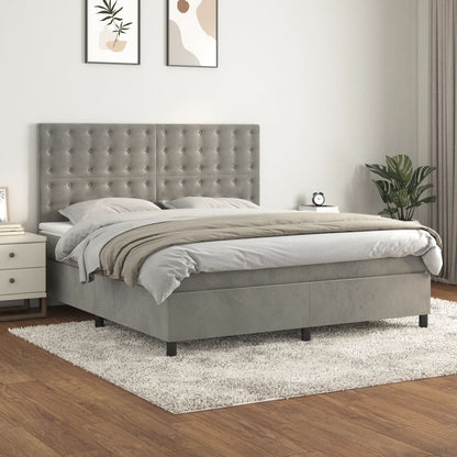 Spring bed frame with light gray mattress 180x200cm velvet