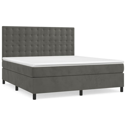 Spring bed frame with dark gray mattress 180x200 cm velvet