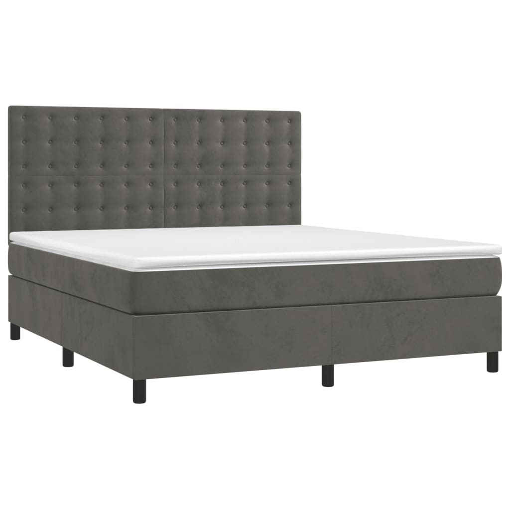 Spring bed frame with dark gray mattress 180x200 cm velvet