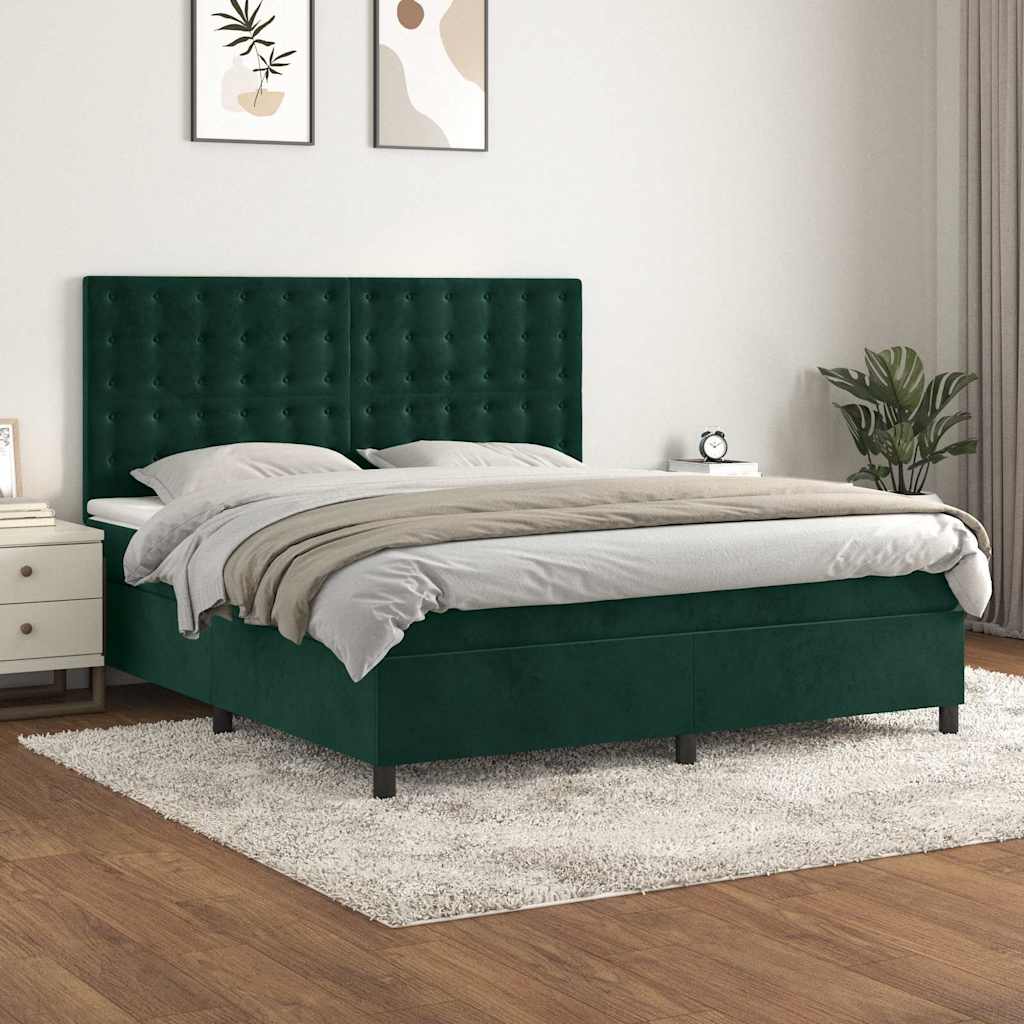 Giroletto a Molle con Materasso Verde Scuro 180x200 cm Velluto
