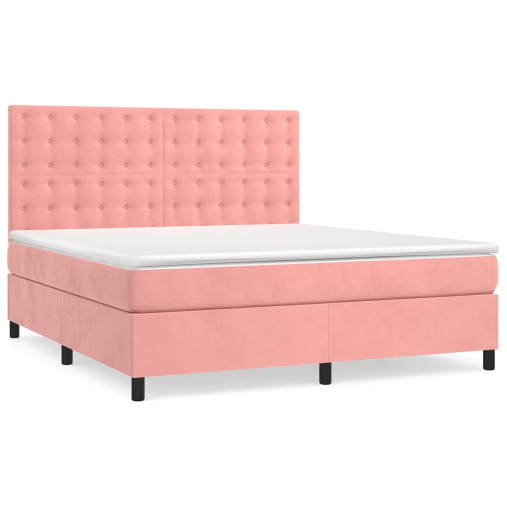 Spring bed frame with pink mattress 180x200 cm in velvet