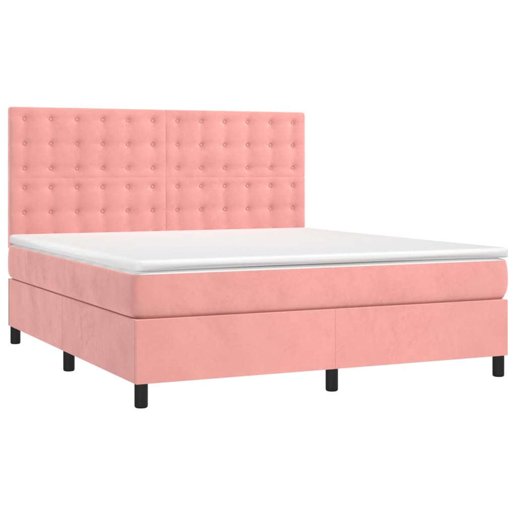 Spring bed frame with pink mattress 180x200 cm in velvet