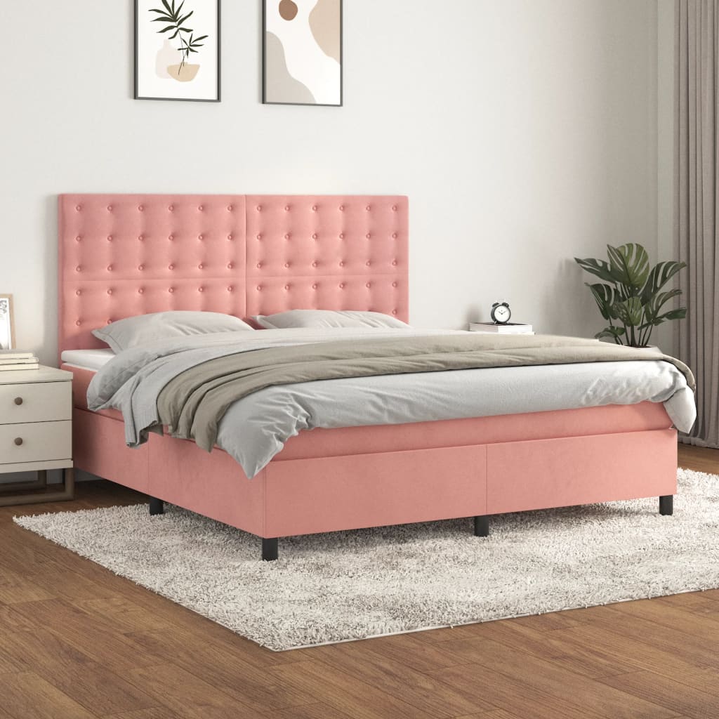 Spring bed frame with pink mattress 180x200 cm in velvet