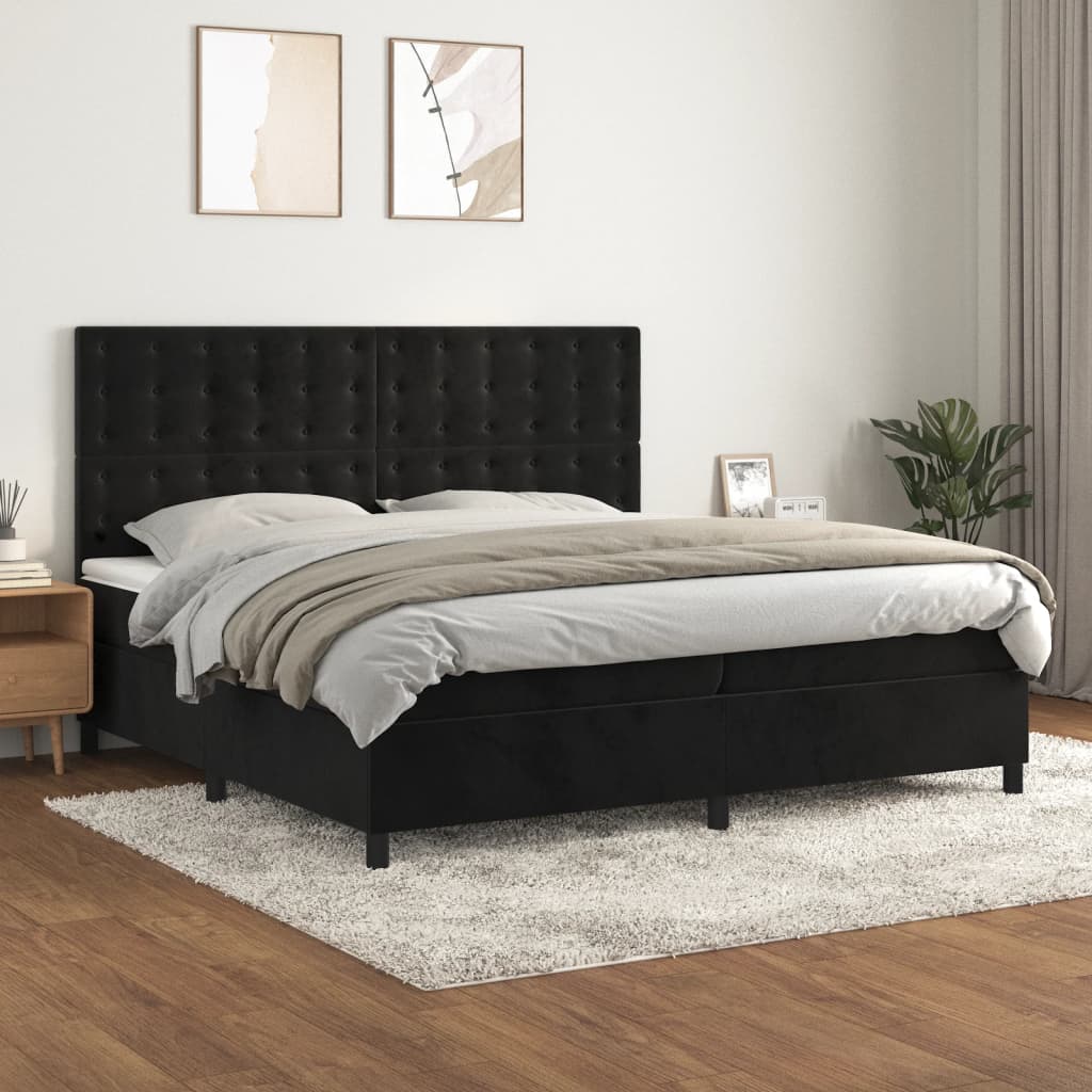 Giroletto a Molle con Materasso Nero 200x200 cm in Velluto | homemem39
