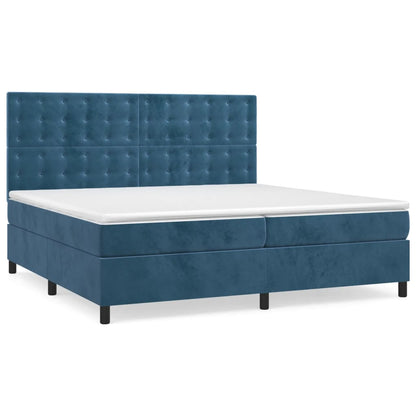 Spring bed frame with dark blue mattress 200x200 cm in velvet