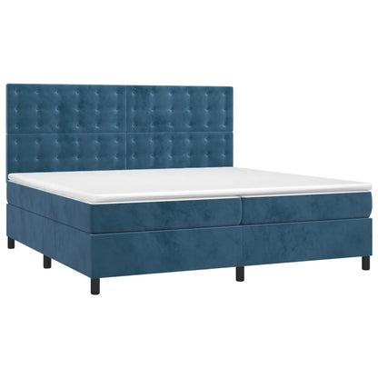 Spring bed frame with dark blue mattress 200x200 cm in velvet