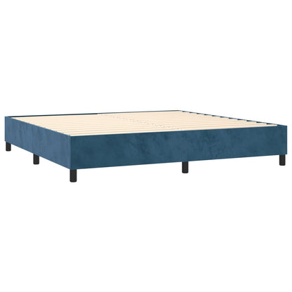 Spring bed frame with dark blue mattress 200x200 cm in velvet