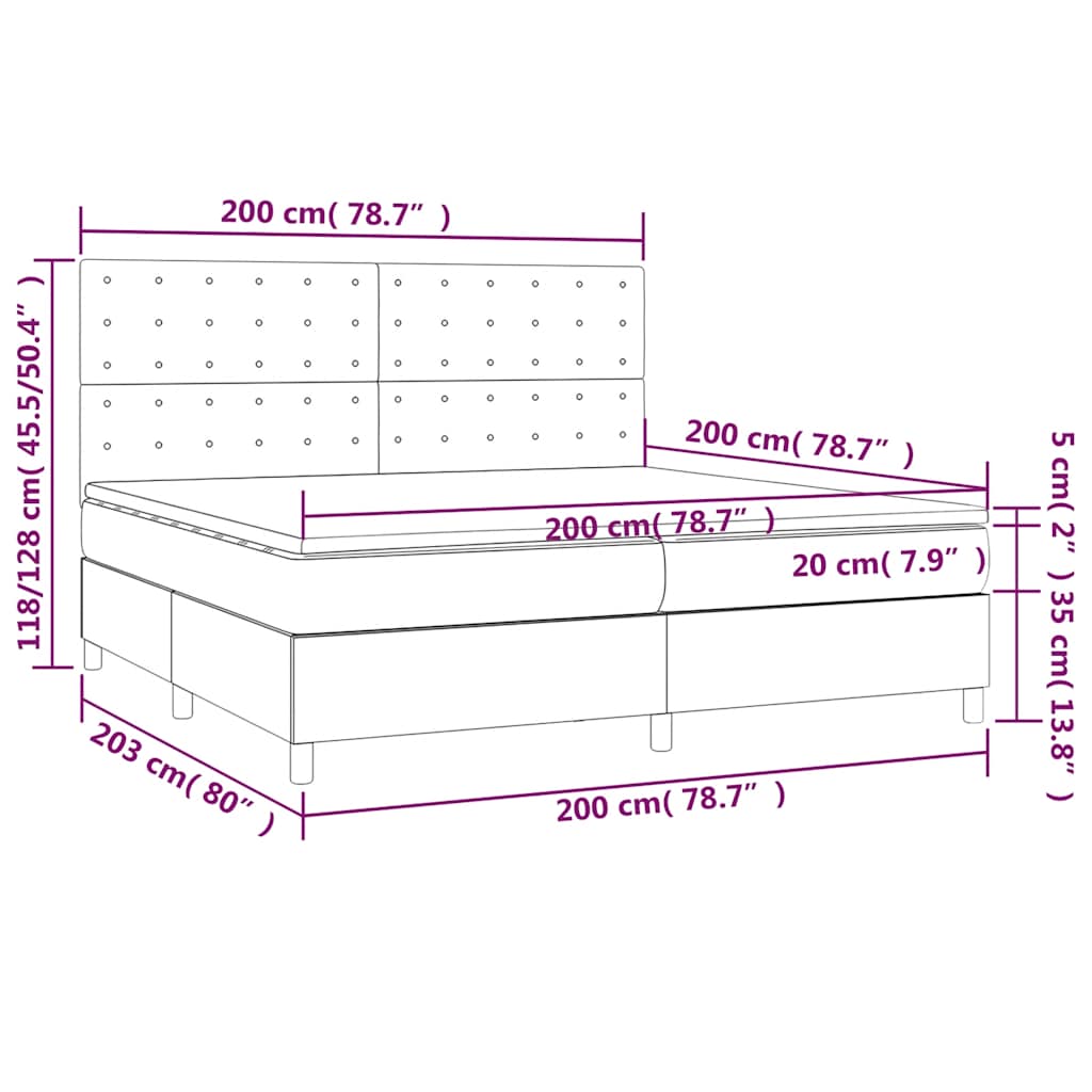 Giroletto a Molle con Materasso Blu Scuro 200x200 cm in Velluto | homemem39