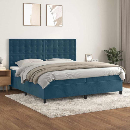 Giroletto a Molle con Materasso Blu Scuro 200x200 cm in Velluto