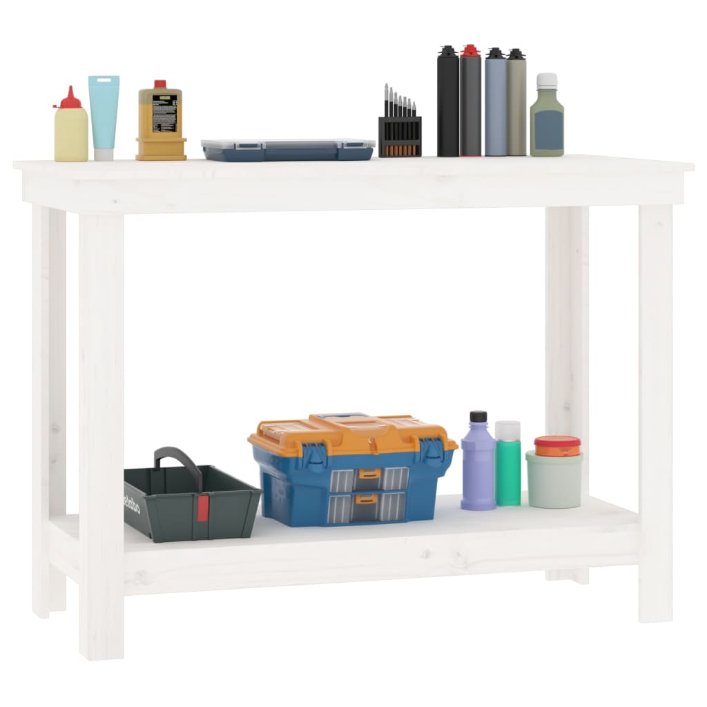 Banco da Lavoro Bianco 110x50x80 cm in Legno Massello di Pino | homemem39