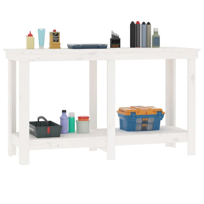 Banco da Lavoro Bianco 140x50x80 cm in Legno Massello di Pino | homemem39