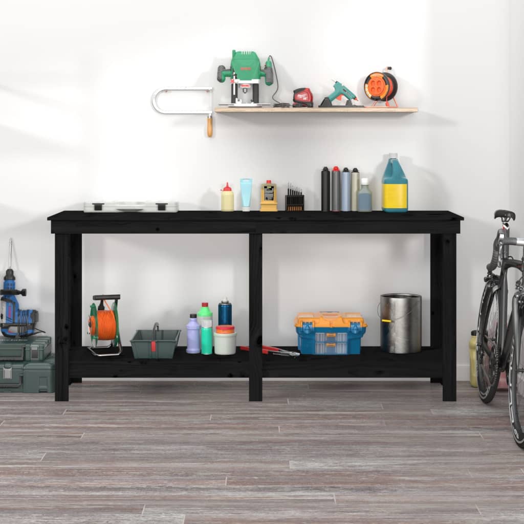 Banco da Lavoro Nero 180x50x80 cm in Legno Massello di Pino | homemem39