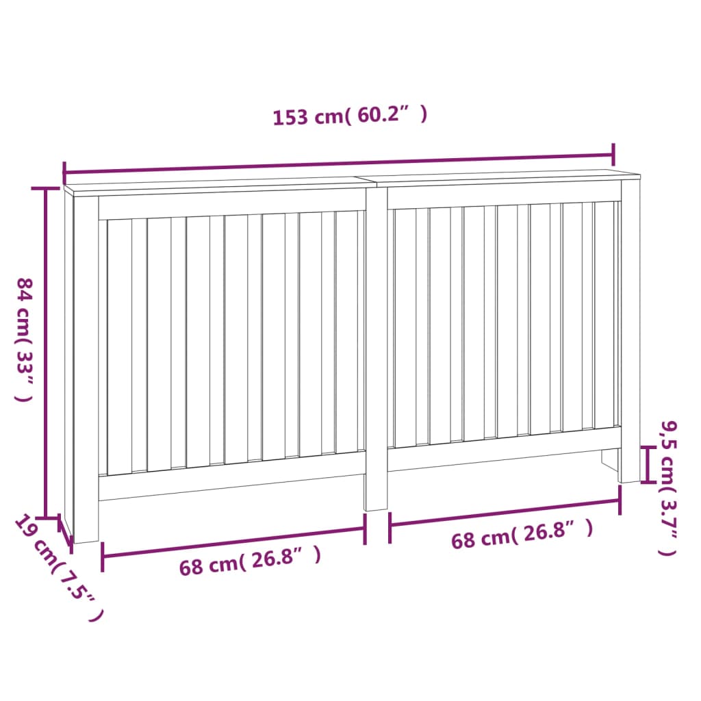 Copertura Termosifone 153x19x84 cm in Legno Massello di Pino