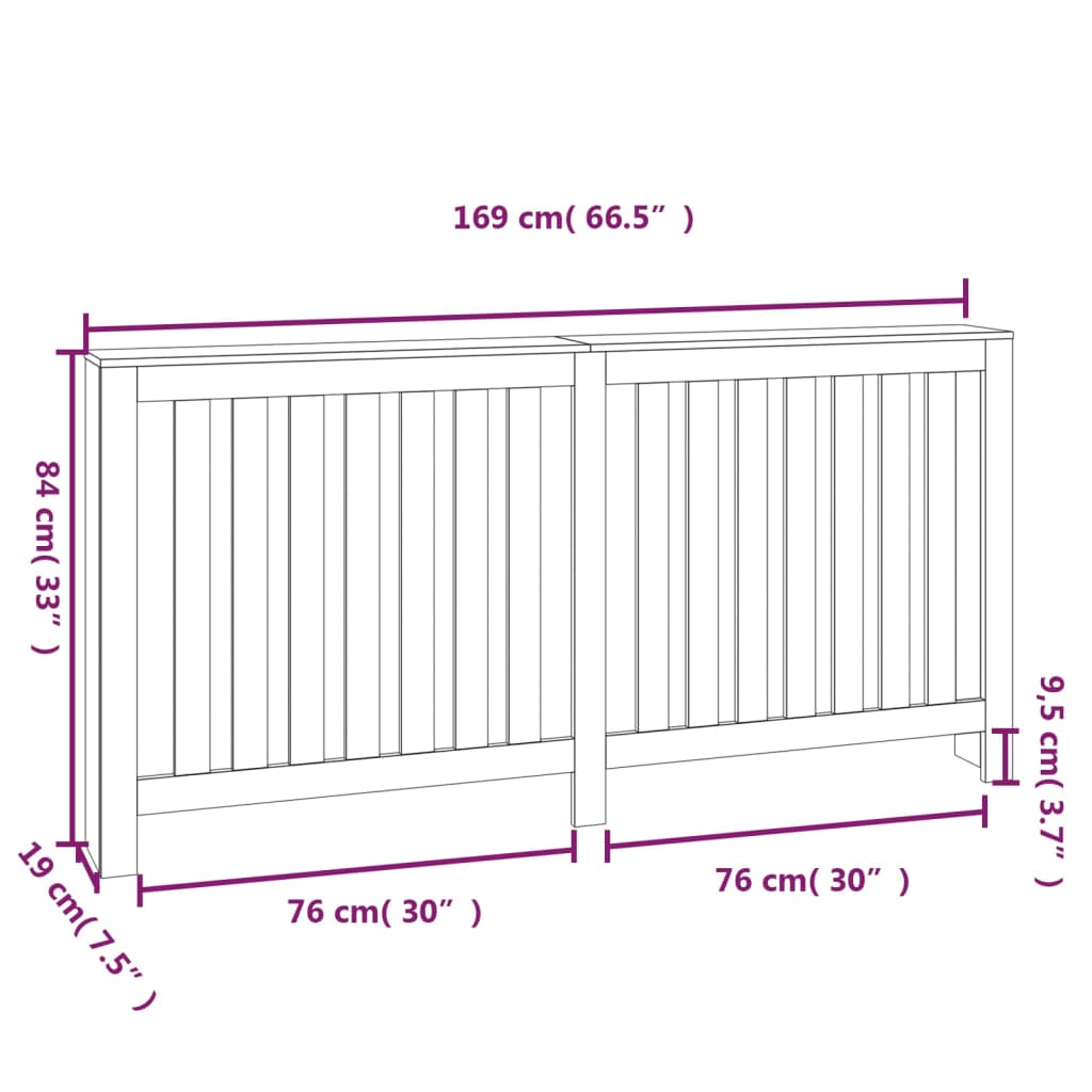 Copertura Termosifone 169x19x84 cm in Legno Massello di Pino