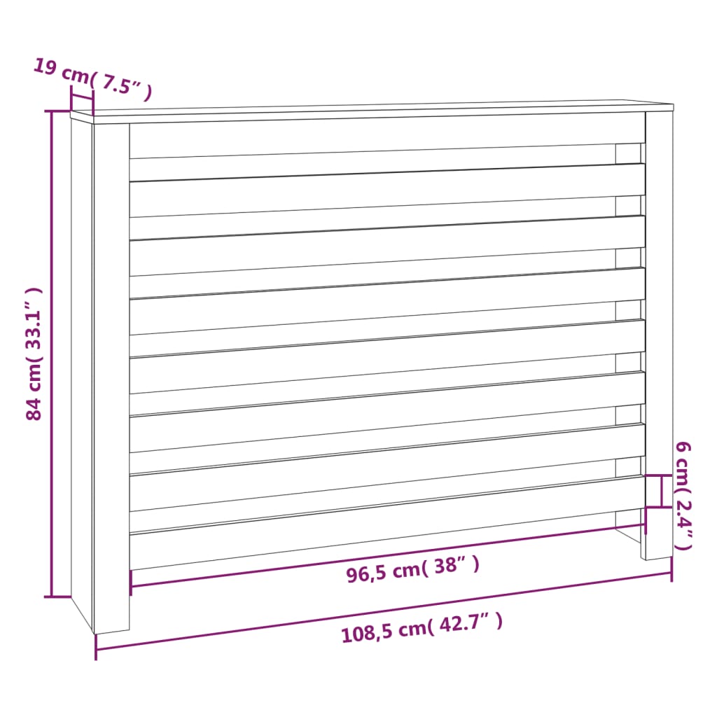 Copertura Termosifone 108,5x19x84 cm in Legno Massello di Pino