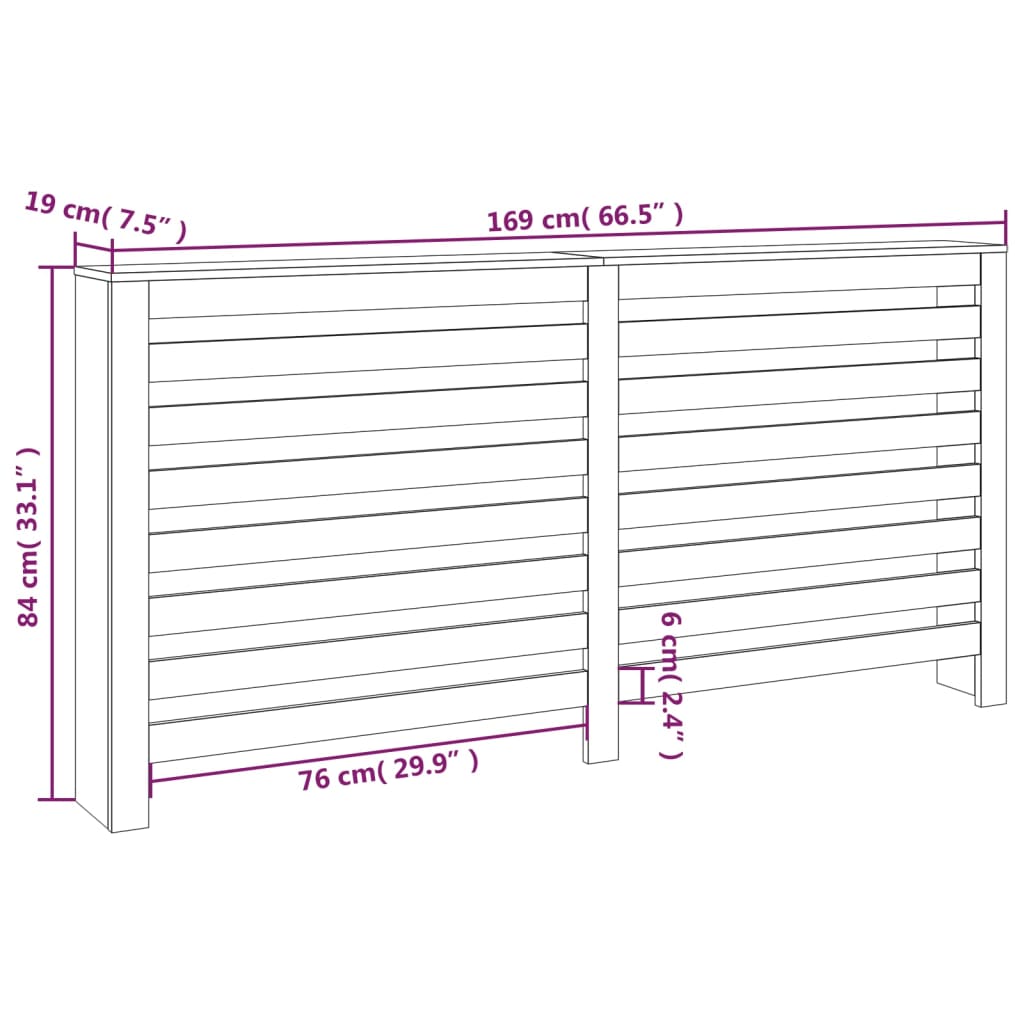 Copertura Termosifone 169x19x84 cm in Legno Massello di Pino - homemem39