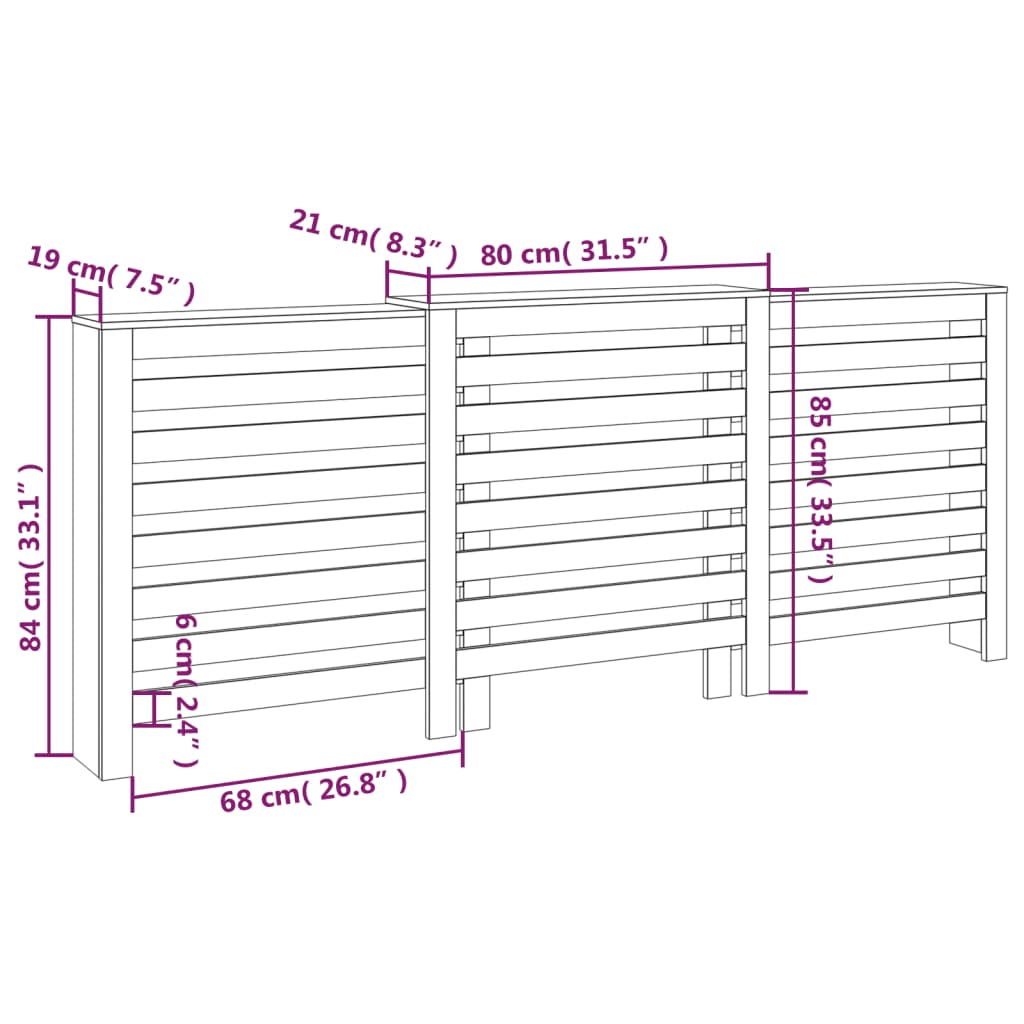 Copertura Termosifone 210x21x85 cm in Legno Massello di Pino