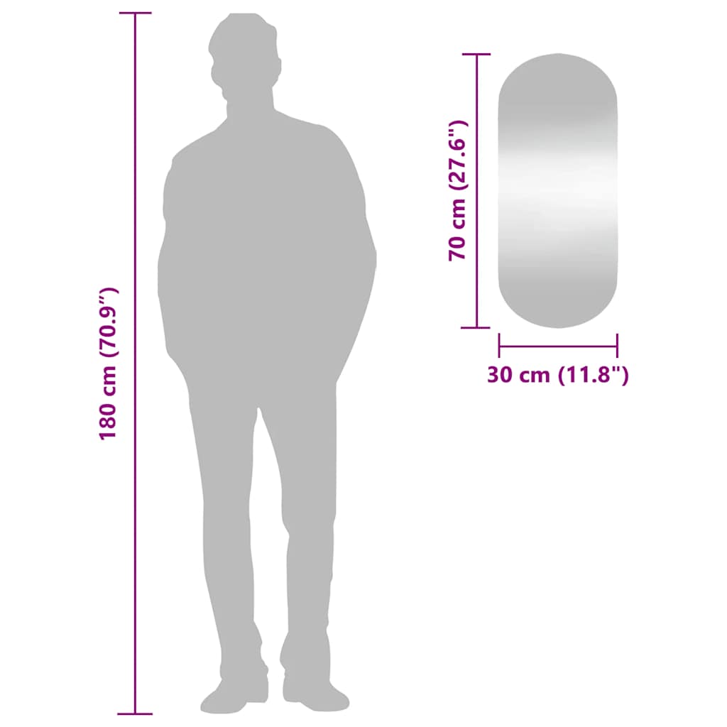 Specchio da Parete 30x70 cm Vetro Ovale - homemem39