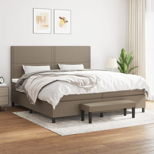 Spring bed frame with dove gray mattress 200x200 cm in fabric