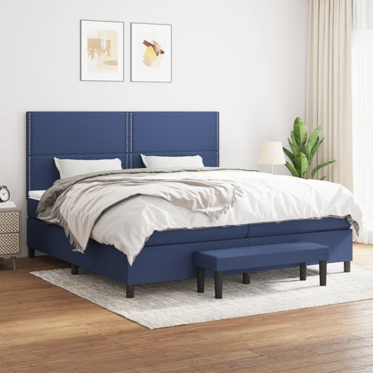 Spring bed frame with blue mattress 200x200 cm in fabric