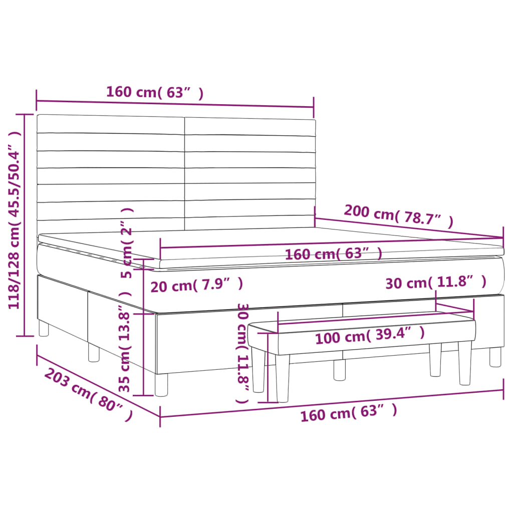 Federbettgestell mit taubengrauer Matratze 160x200 cm aus Stoff