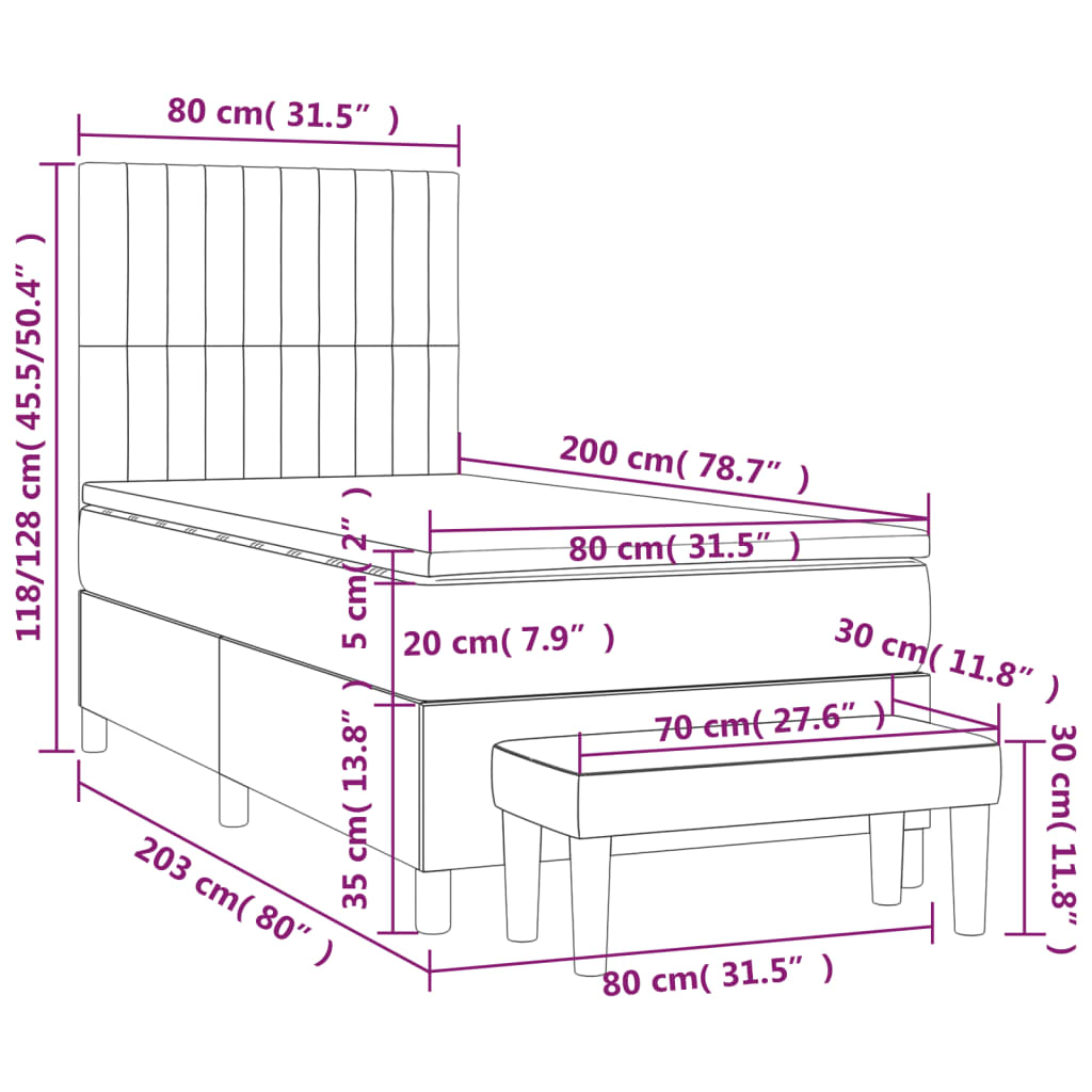 Giroletto a Molle con Materasso Tortora 80x200 cm inTessuto