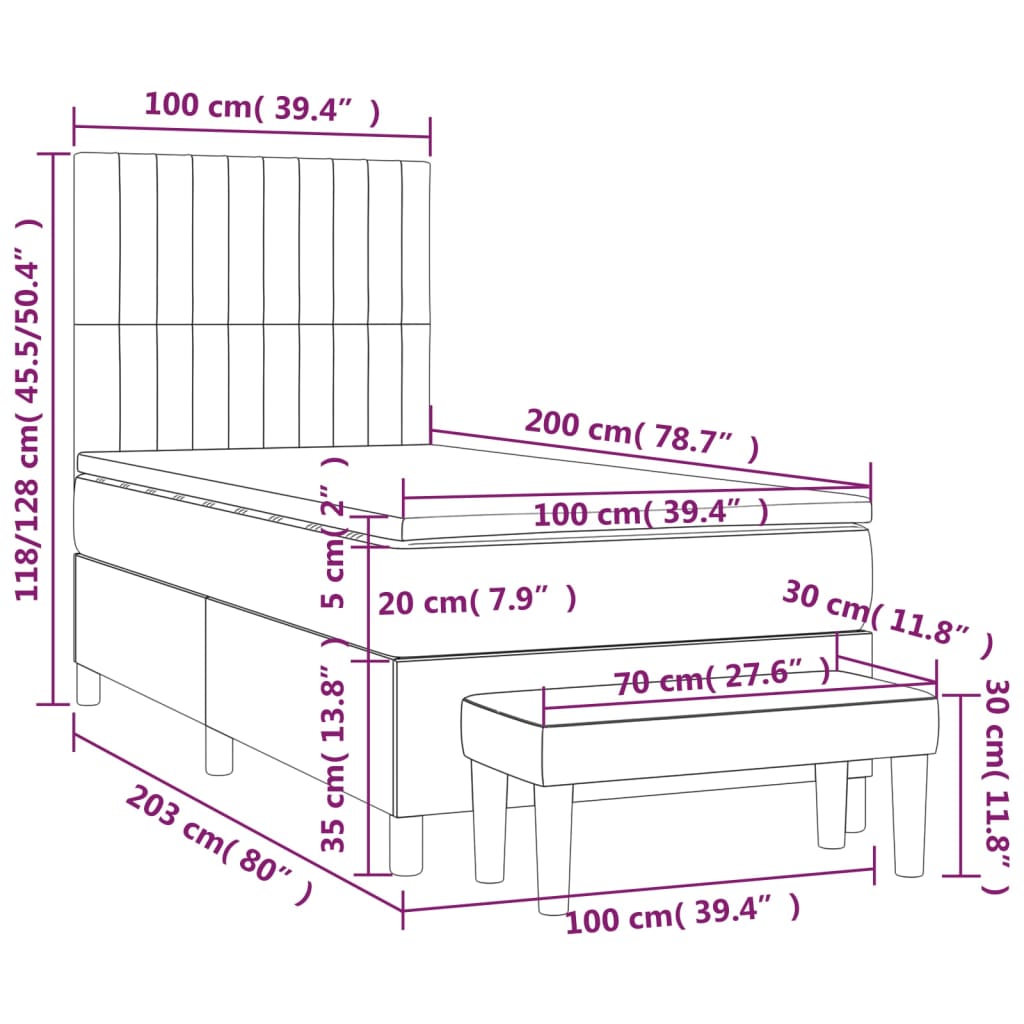 Giroletto a Molle con Materasso Grigio Chiaro100x200 cm Tessuto - homemem39